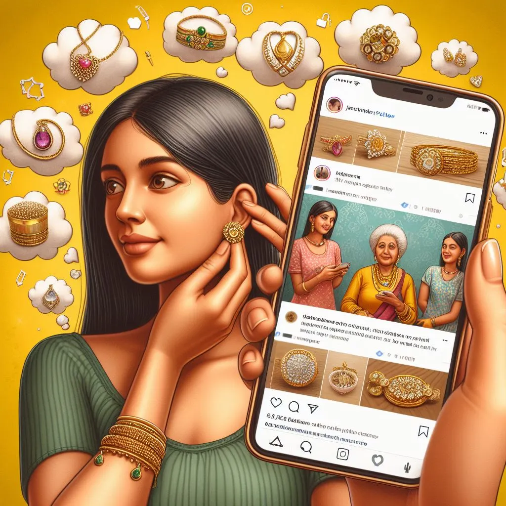 A girl wearing earrings, mobile phone and Instagram opened