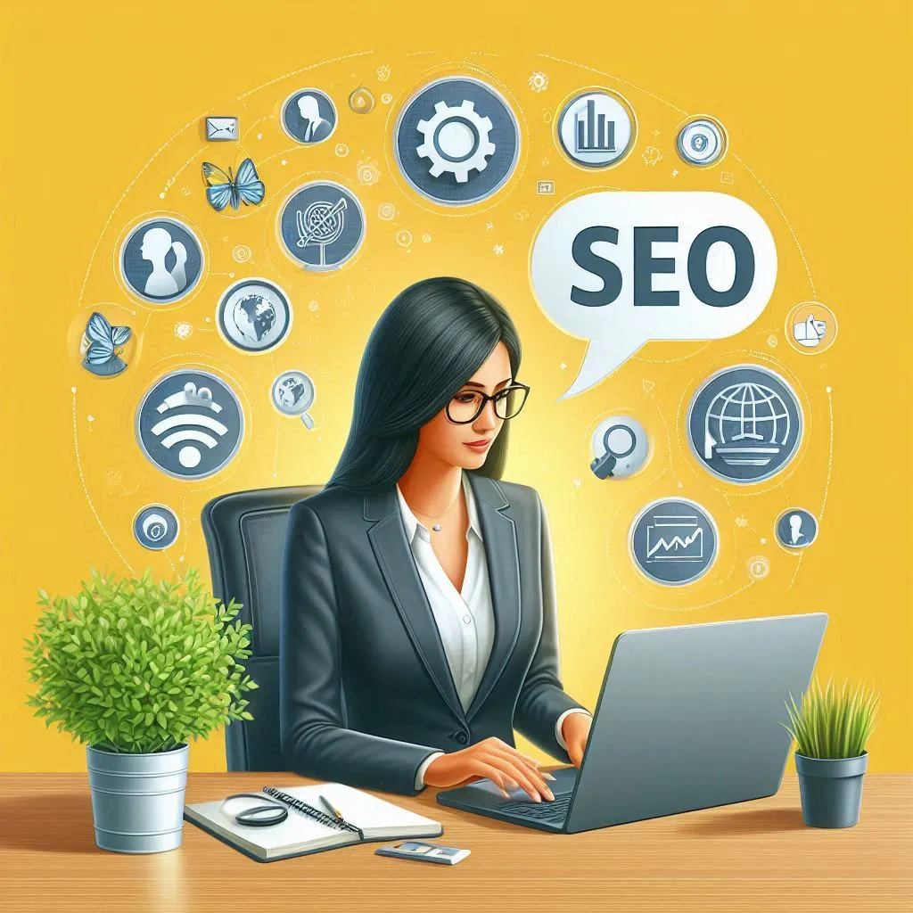 A working woman researching SEO for her brand