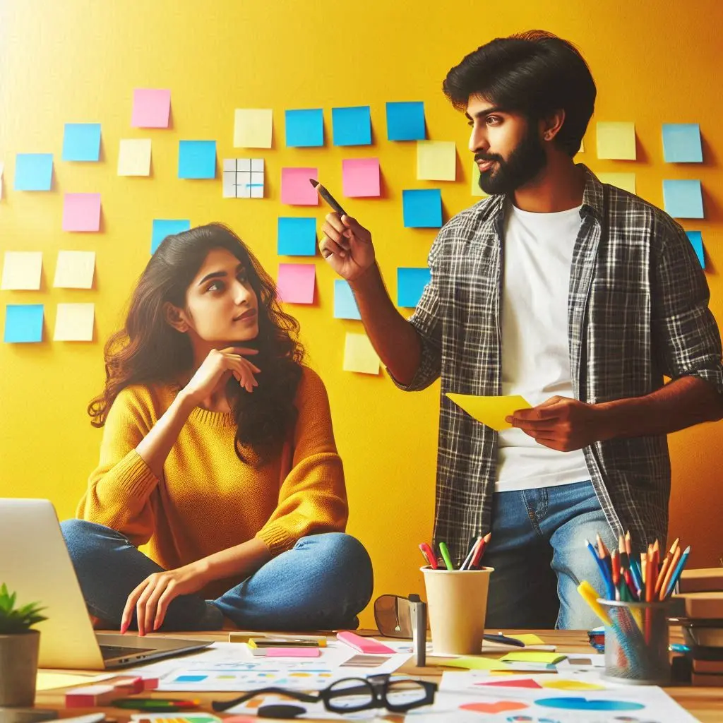 A team in a digital marketing agency discussing SEO and social media