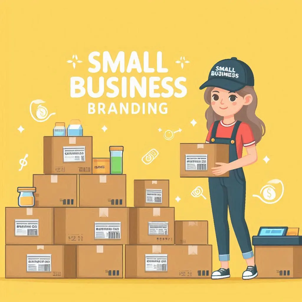 An image of a small business owner preparing orders with the text small business branding
