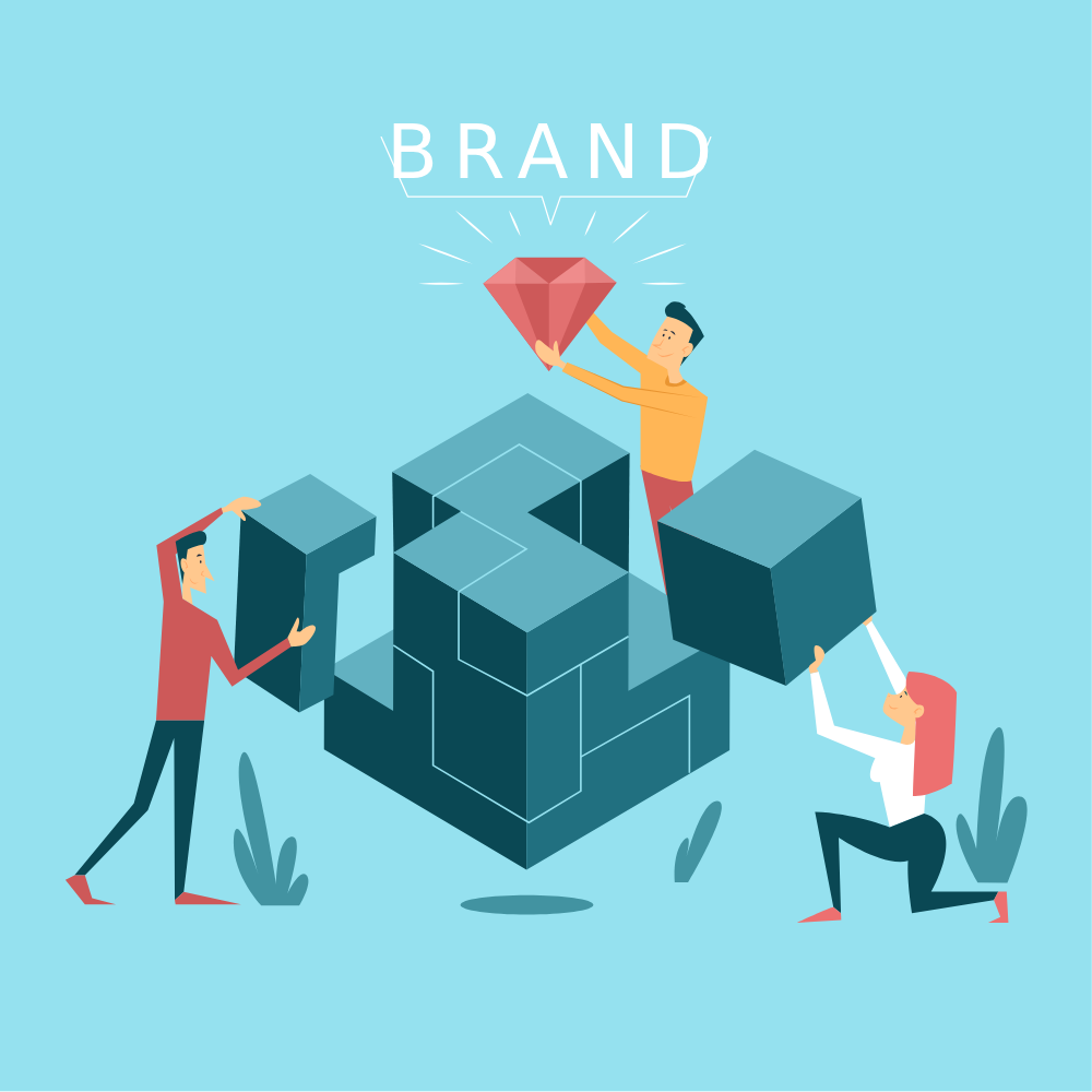 illustration of a branding concept with people creating a brand