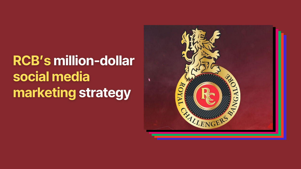 Red graphic with RCB logo and text reading "RCB’s million-dollar social media marketing strategy"